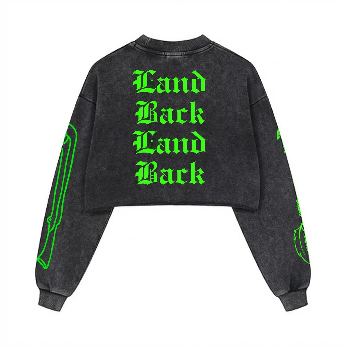Land Back Cropped Distressed Sweatshirt