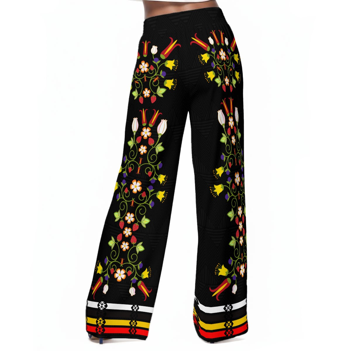 Fire Floral Ribbon Wide-Leg Pants Rayon