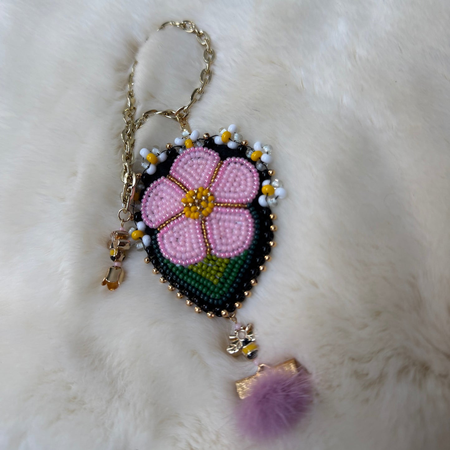 Cherry Blossom Beaded Bee Bag Charm