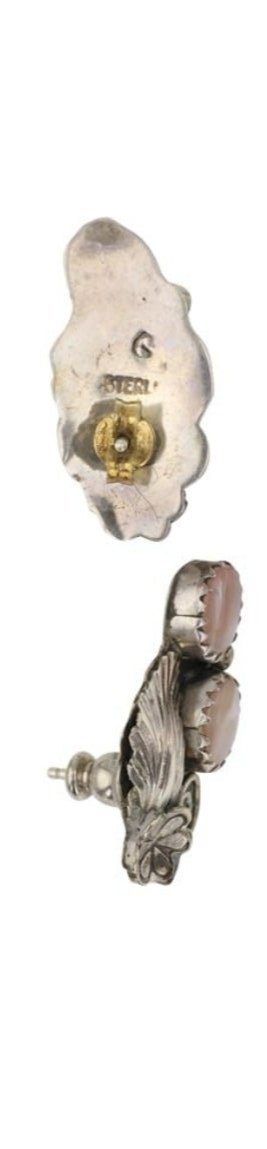 Vintage Navajo Pink Mussel Shell Silver Earrings with Leaf and Flower