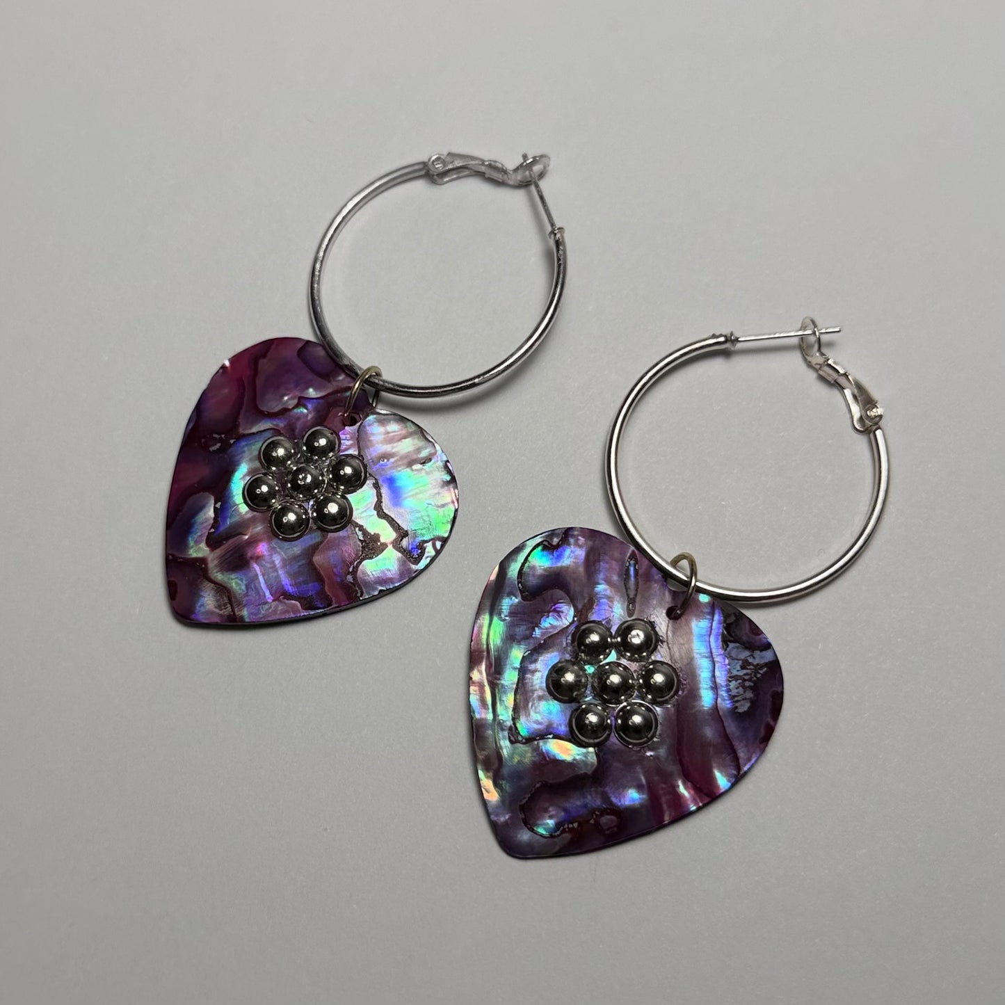 Purple Heart Abalone Shell Hoop Earrings