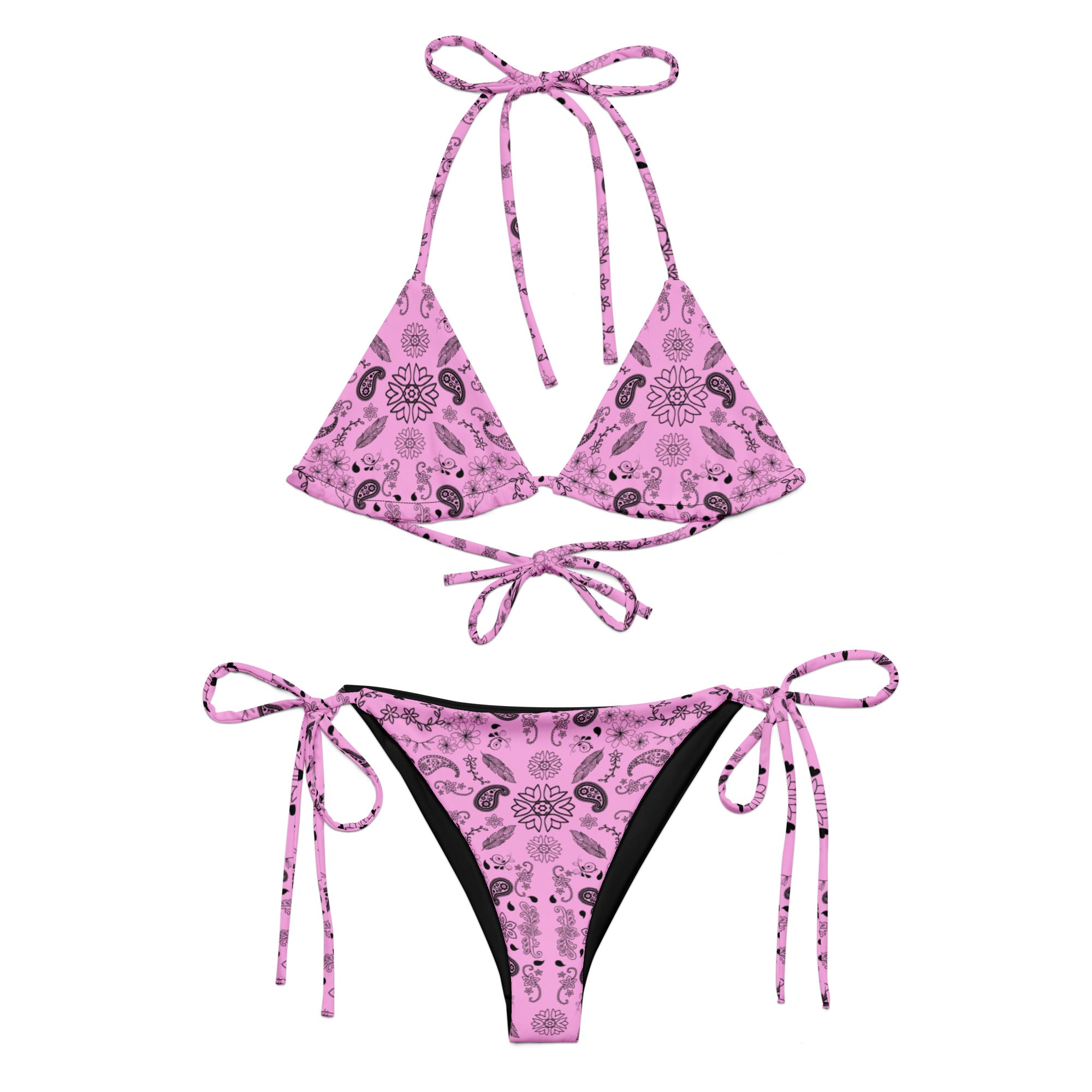 Women's Pink Striped Christmas Recycled Bandeau Bikini - Quick Drying Fabric With UPF 50+