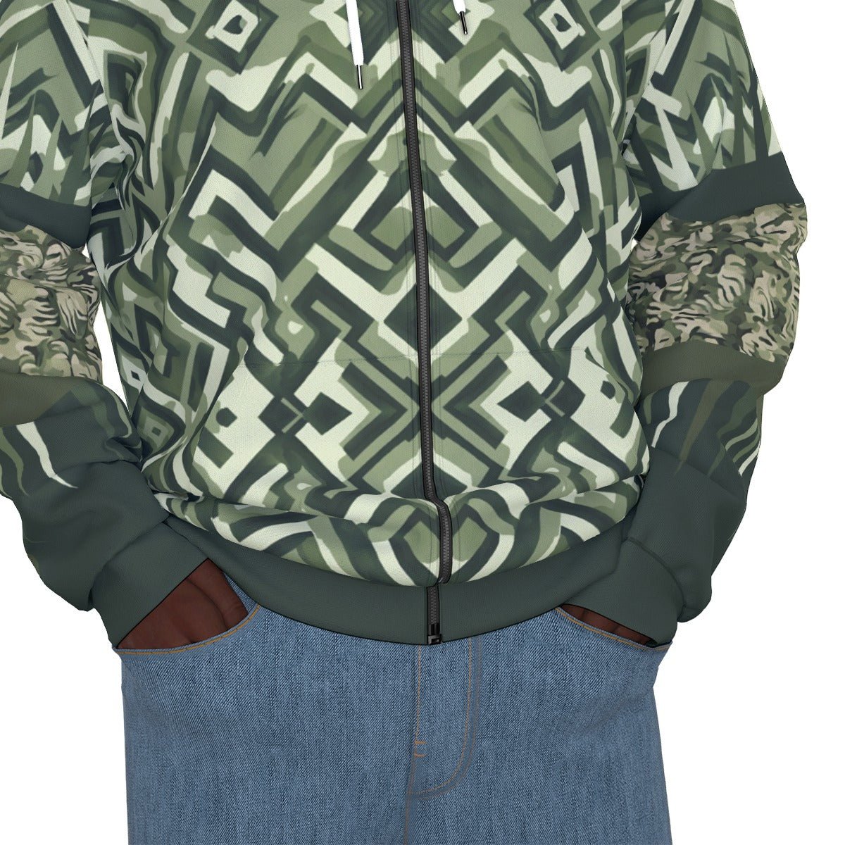 Anti-facial recognition Print Mens Zipper Hoodie With Black Lining - Nikikw Designs