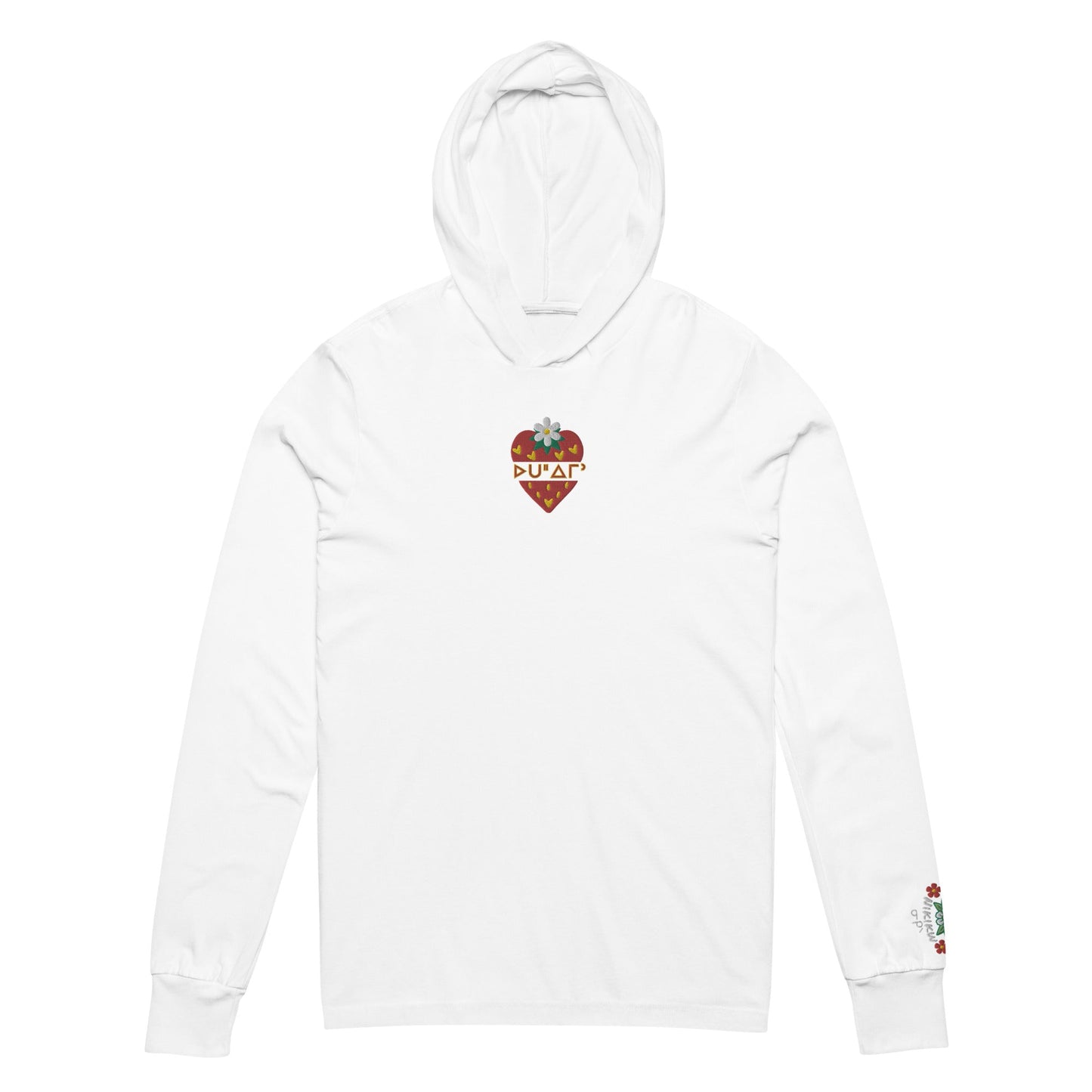Embroidered Native Strawberry Hooded long-sleeve tee - Nikikw Designs