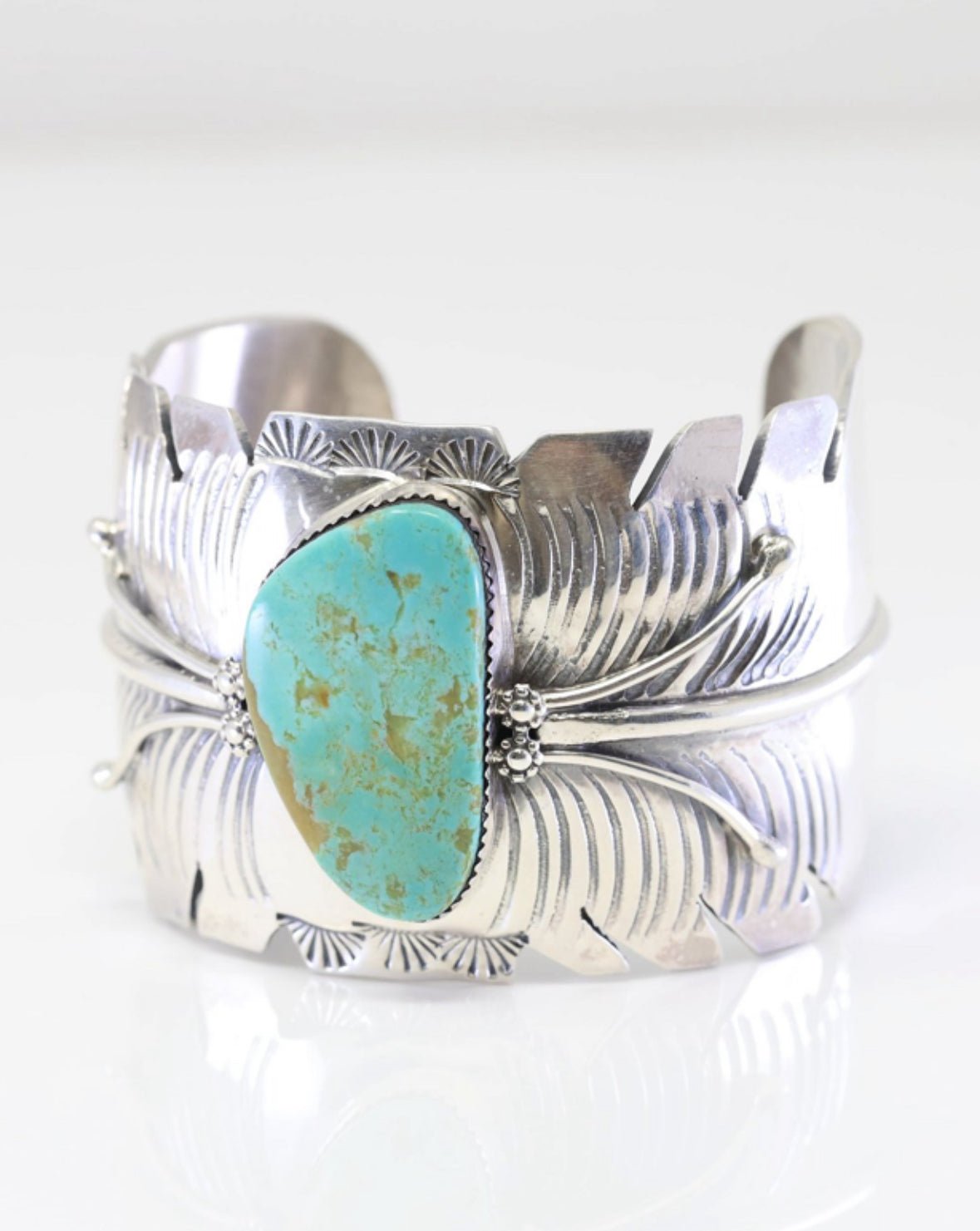 M.Thomas Jr. Navajo Nation Sterling Silver Kingman Turquoise Bracelet Cuff 115 Grams - Nikikw Designs