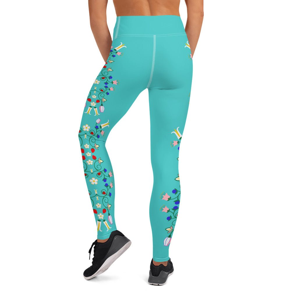 Native Berry Floral Yoga Leggings Turquoise - Nikikw Designs