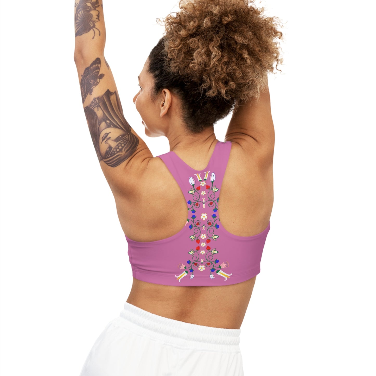 Native Floral Seamless Sports Bra Pink - Nikikw Designs