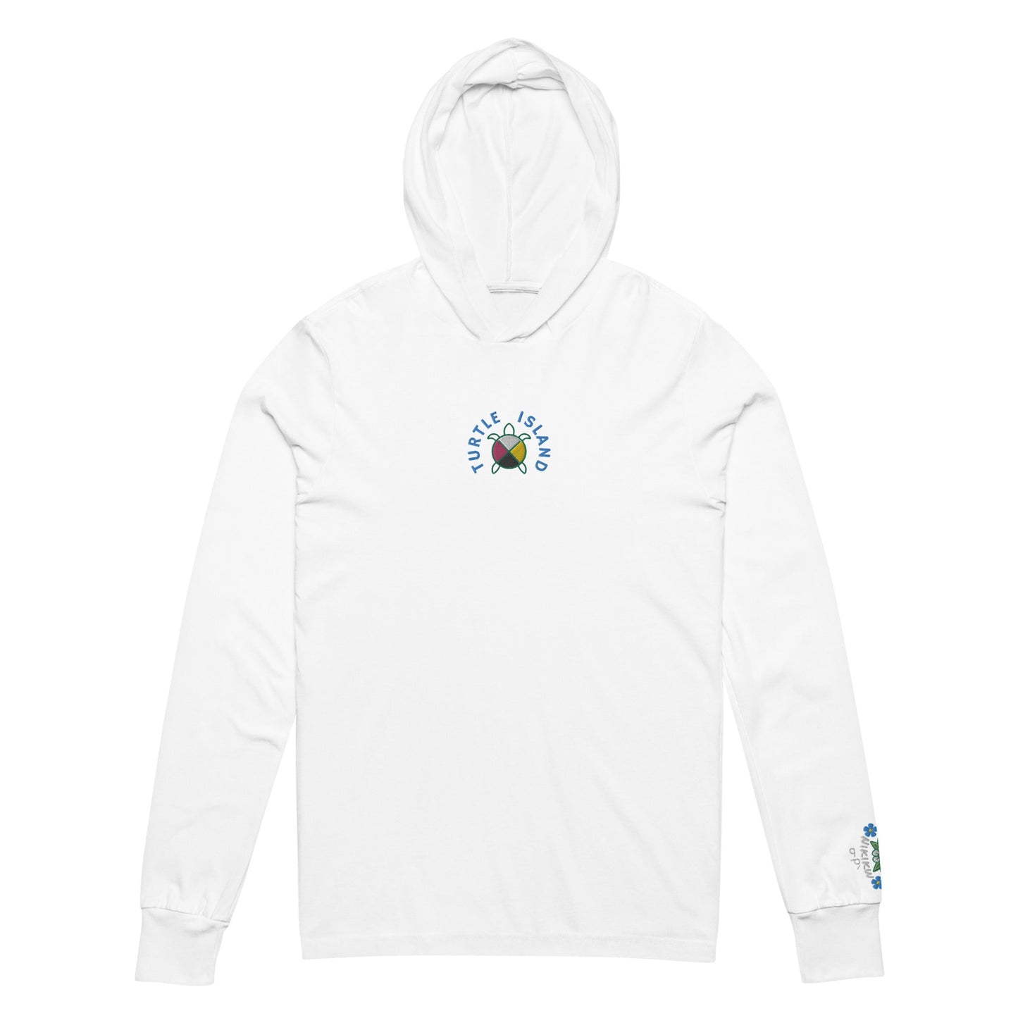 Turtle Island Embroidered Hooded long-sleeve tee - Nikikw Designs