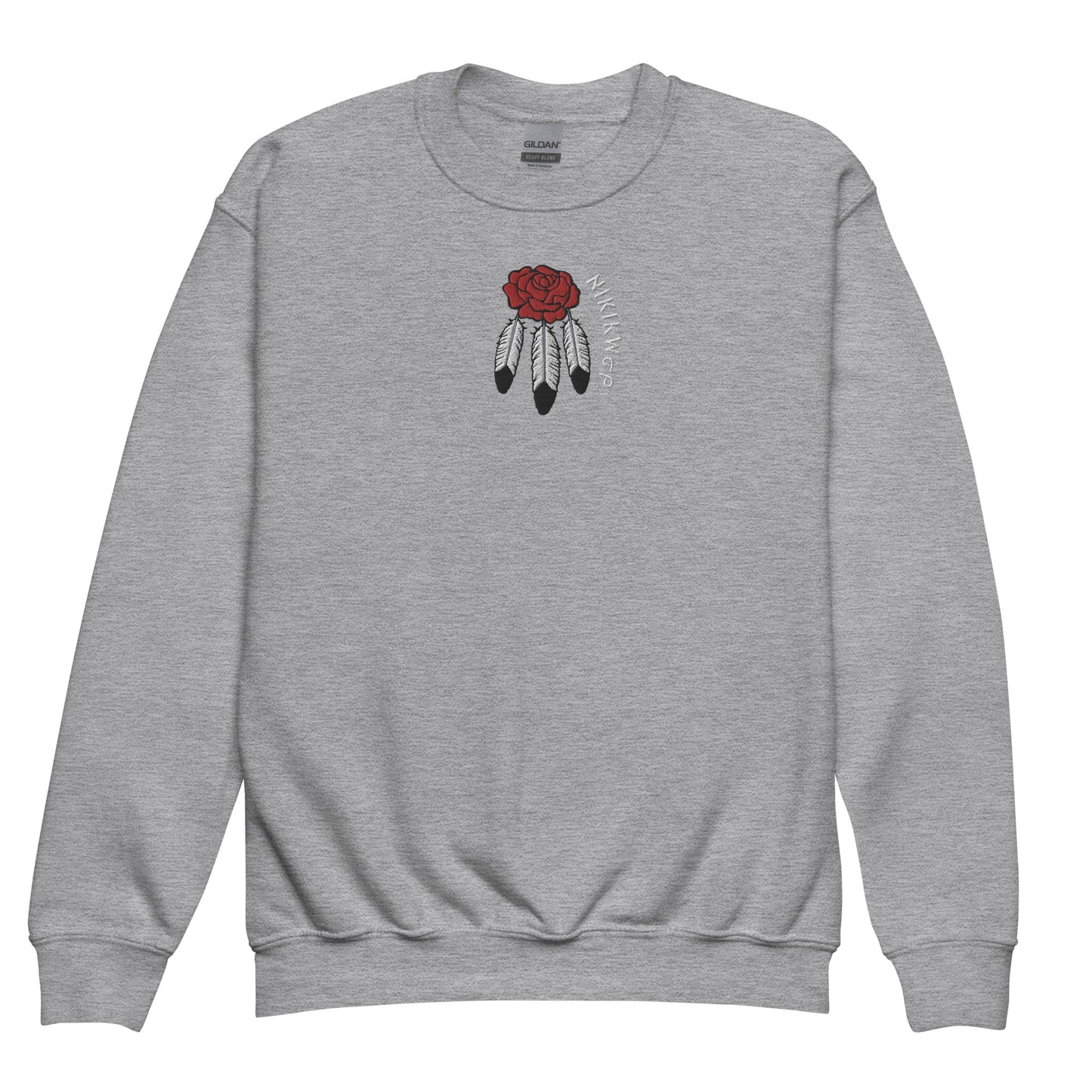 Rose Feather Embroidered Youth crewneck sweatshirt