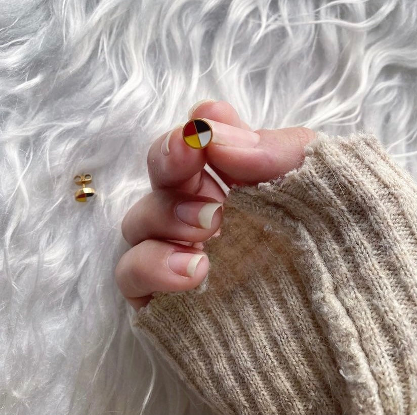 Medicine Wheel 18k Gold Plated Unisex Stud Earrings