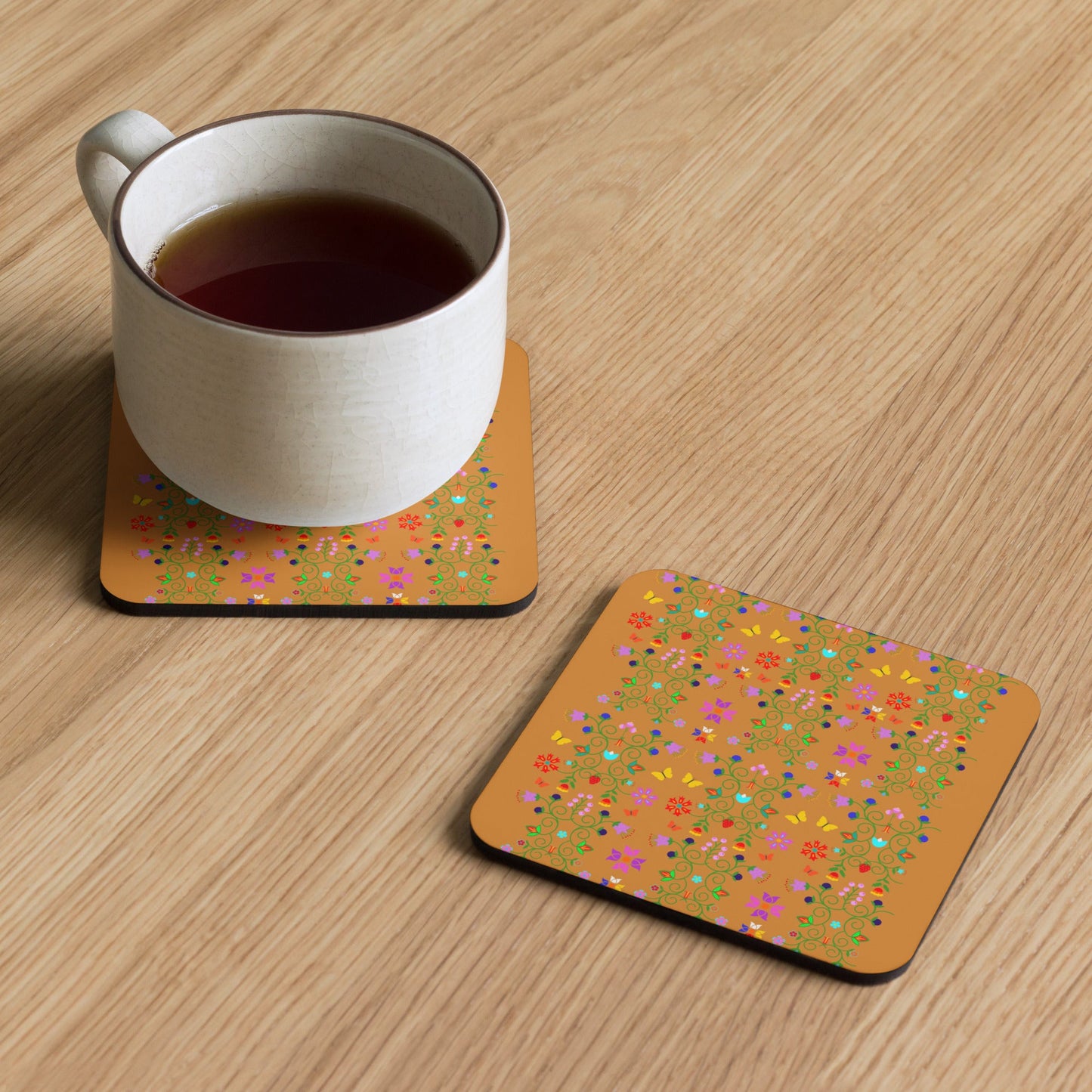 Native Floral Cork-back coaster - Nikikw Designs