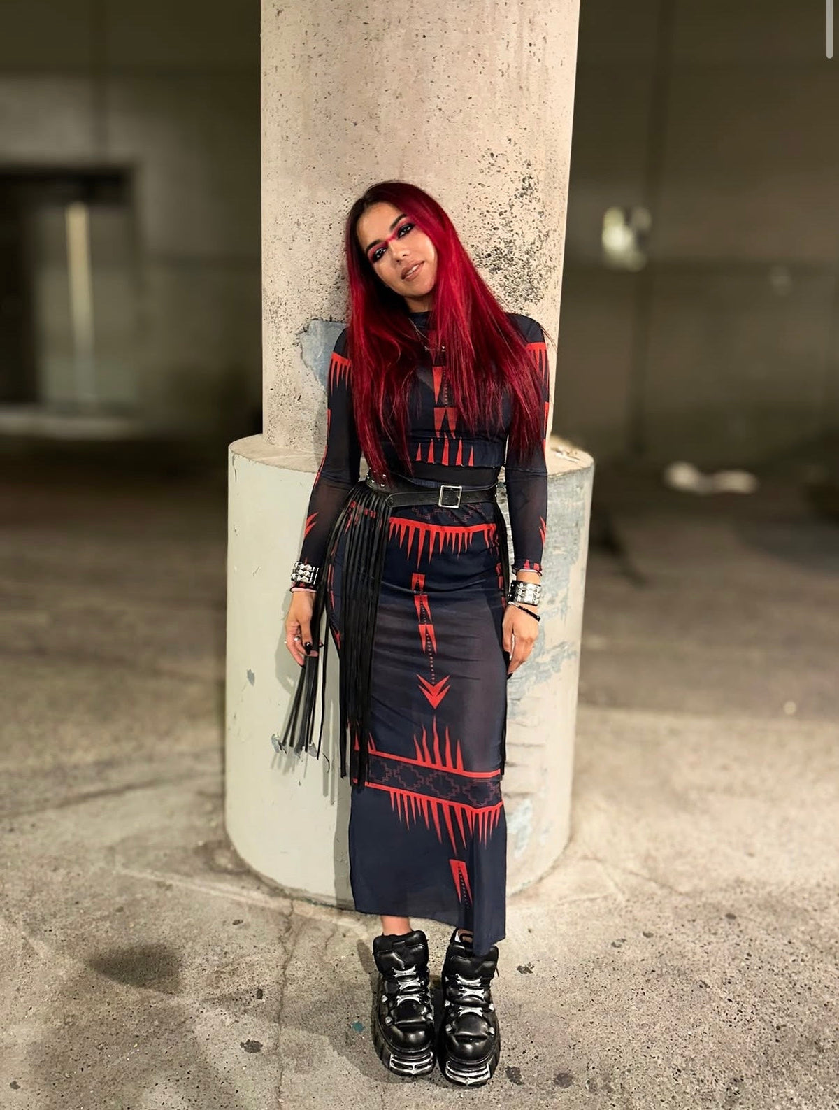 Natasha Fisher NTV mihko ᒥᐦᑯ Red Mesh Skirt Set Indigenous fashion and native owned apparel 