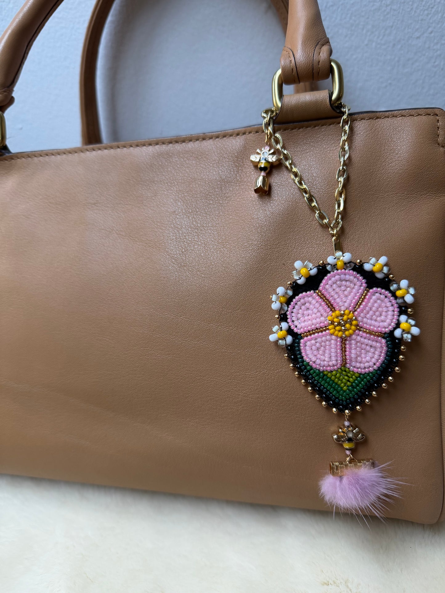 Cherry Blossom Beaded Bee Bag Charm