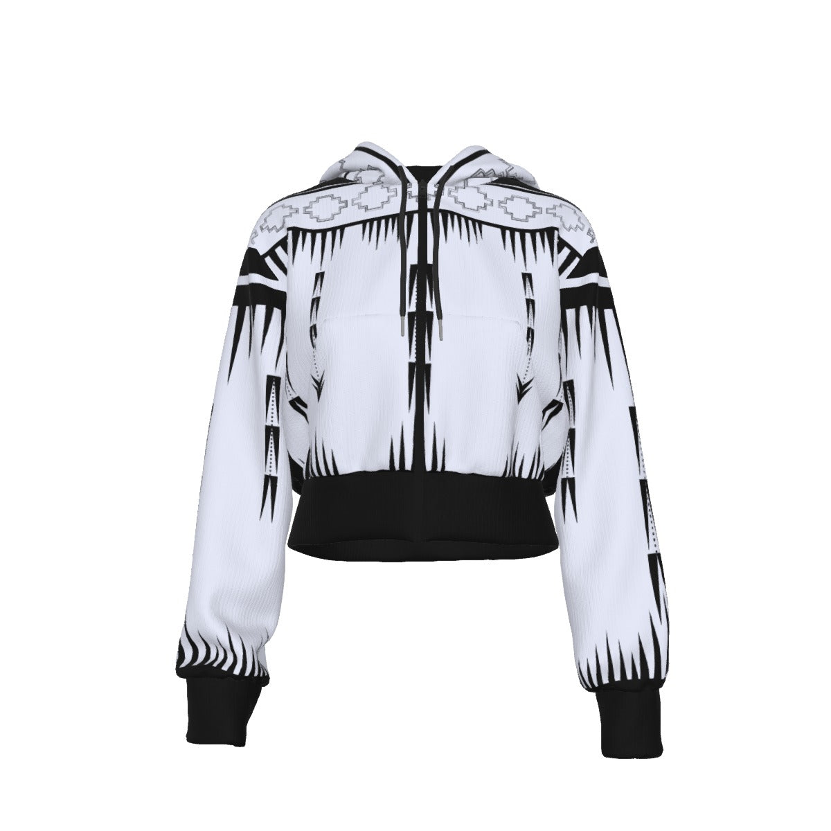 Native Print Cropped Zip up Hoodie