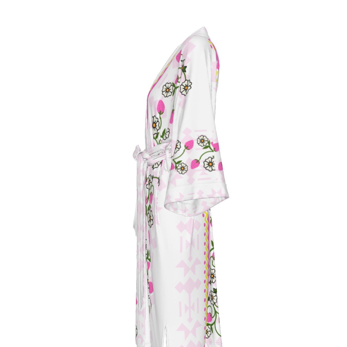 Heart Berry Strawberry Satin Kimono Robe