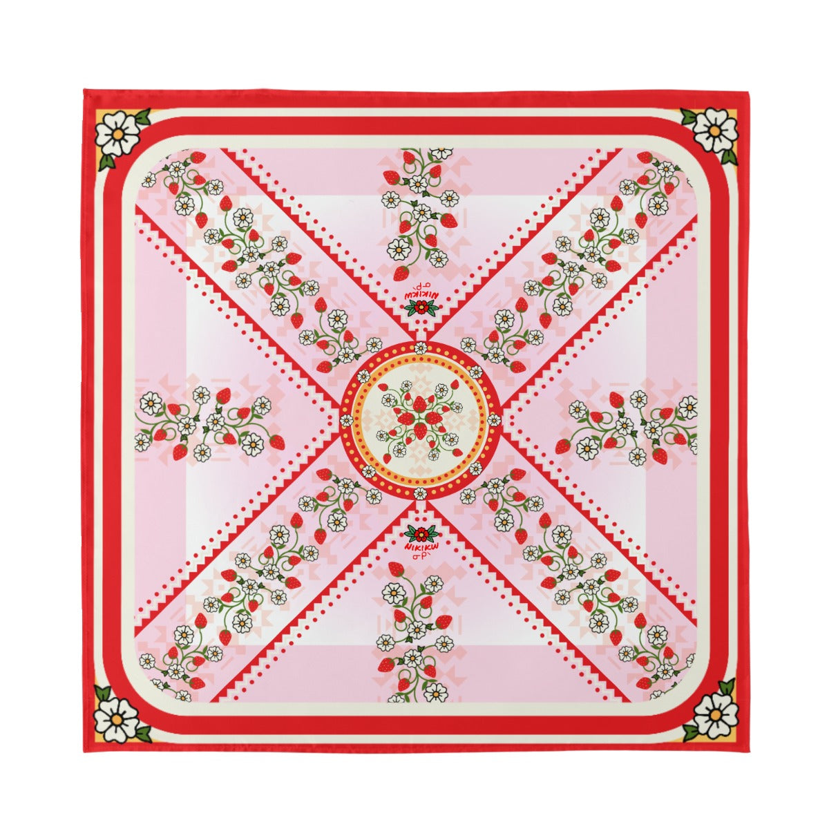 Strawberry Heart Berry Pink Kokum Silky Scarf
