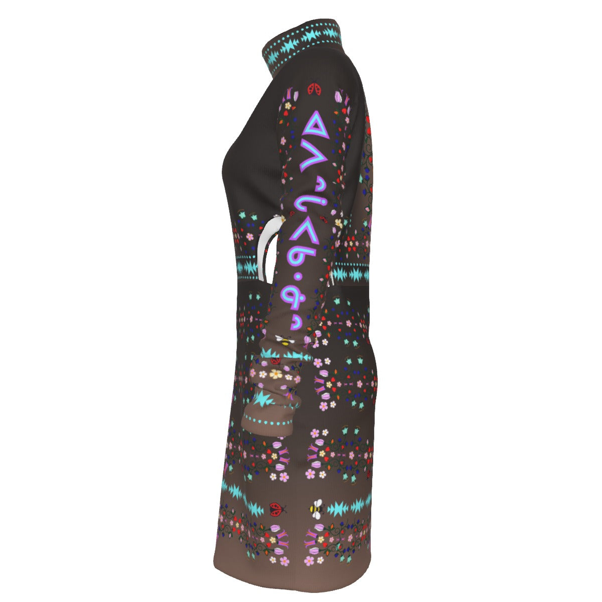 ᓇᓈᑐᐦᑳᐧᐸᑲᐧᓃᐤ it has many-coloured flowers Cut out Dress