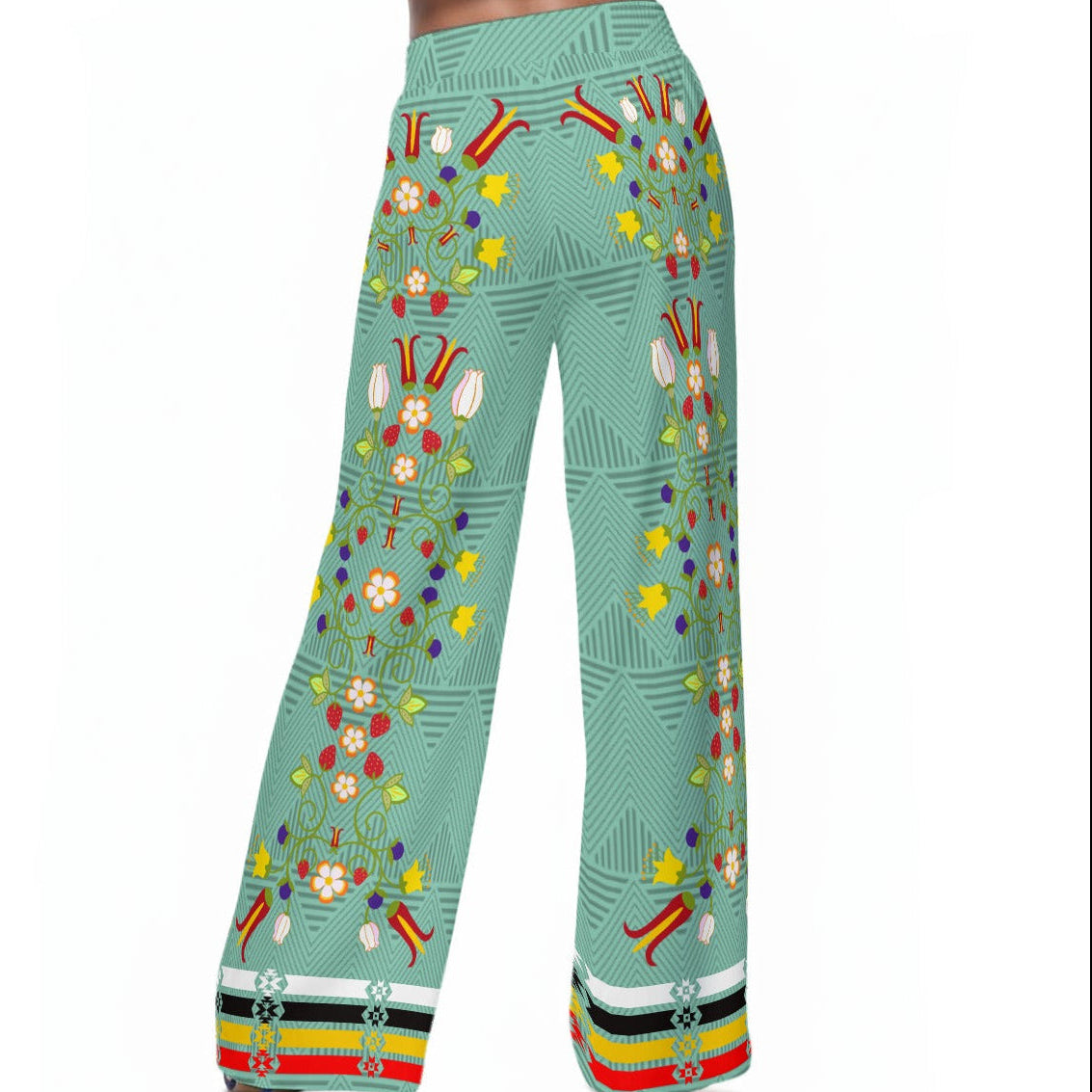 Floral Ribbon Wide-Leg Pants Rayon