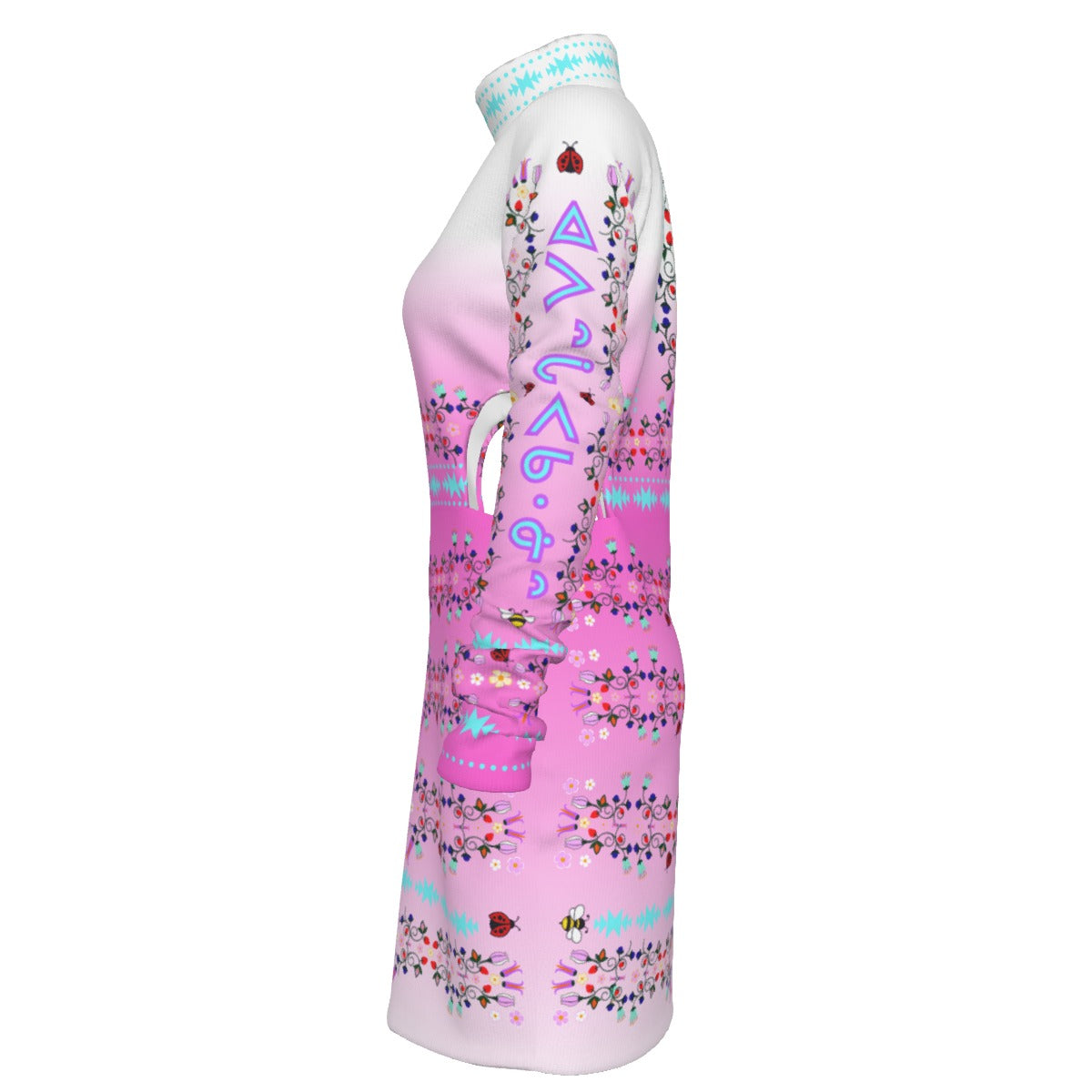ᓇᓈᑐᐦᑳᐧᐸᑲᐧᓃᐤ it has many-coloured flowers Cut out Dress
