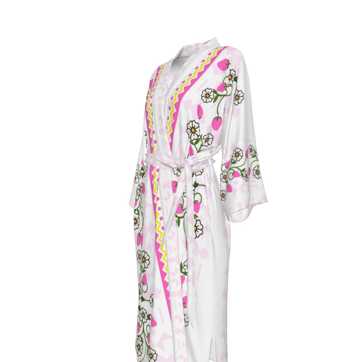 Heart Berry Strawberry Satin Kimono Robe
