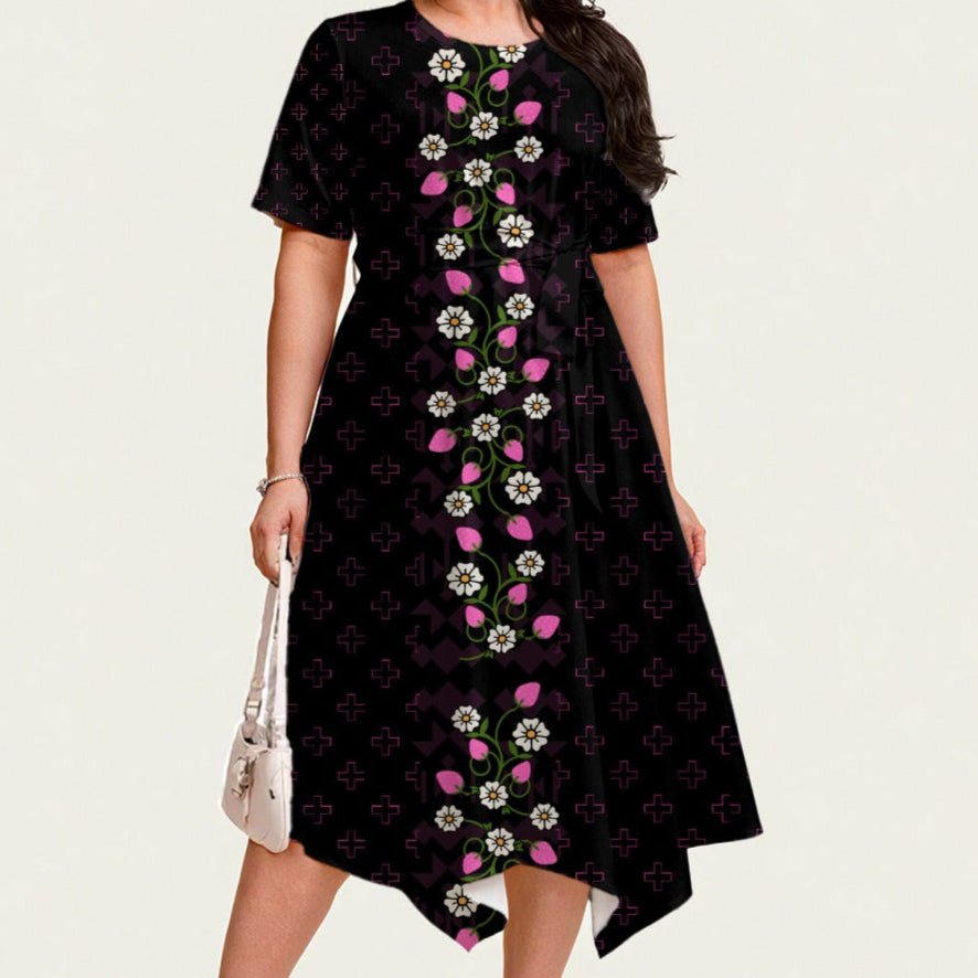 Strawberry Heart Berry Belted Midi Dress