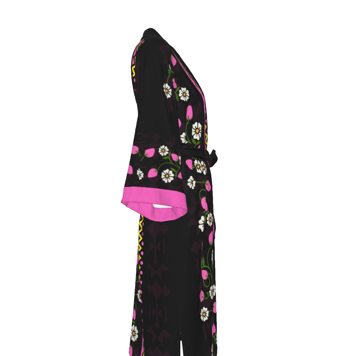 Heart Berry Strawberry Satin Kimono Robe