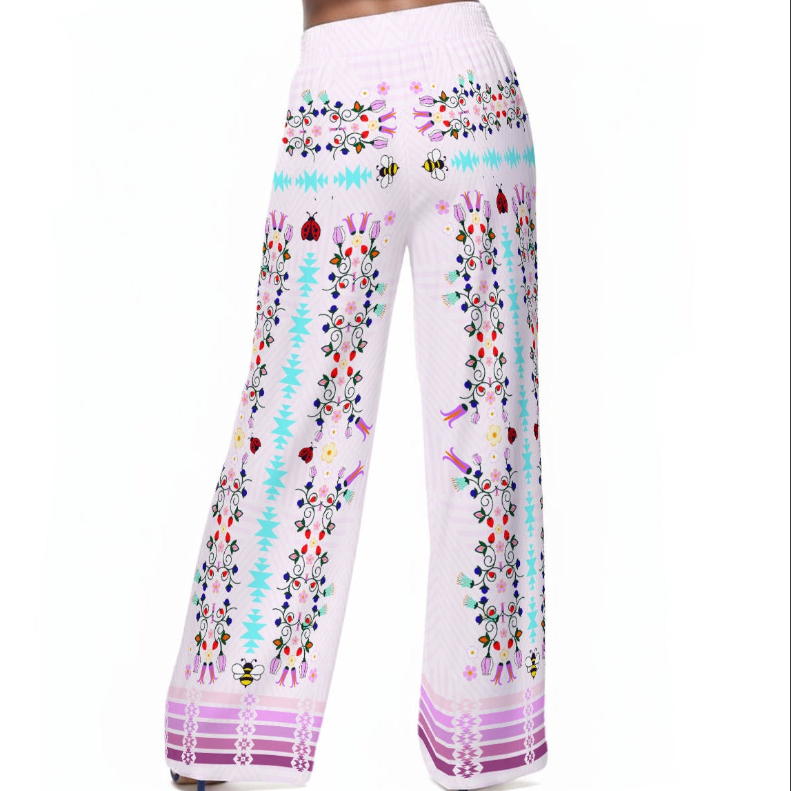Floral Ribbon Wide-Leg Pants Rayon
