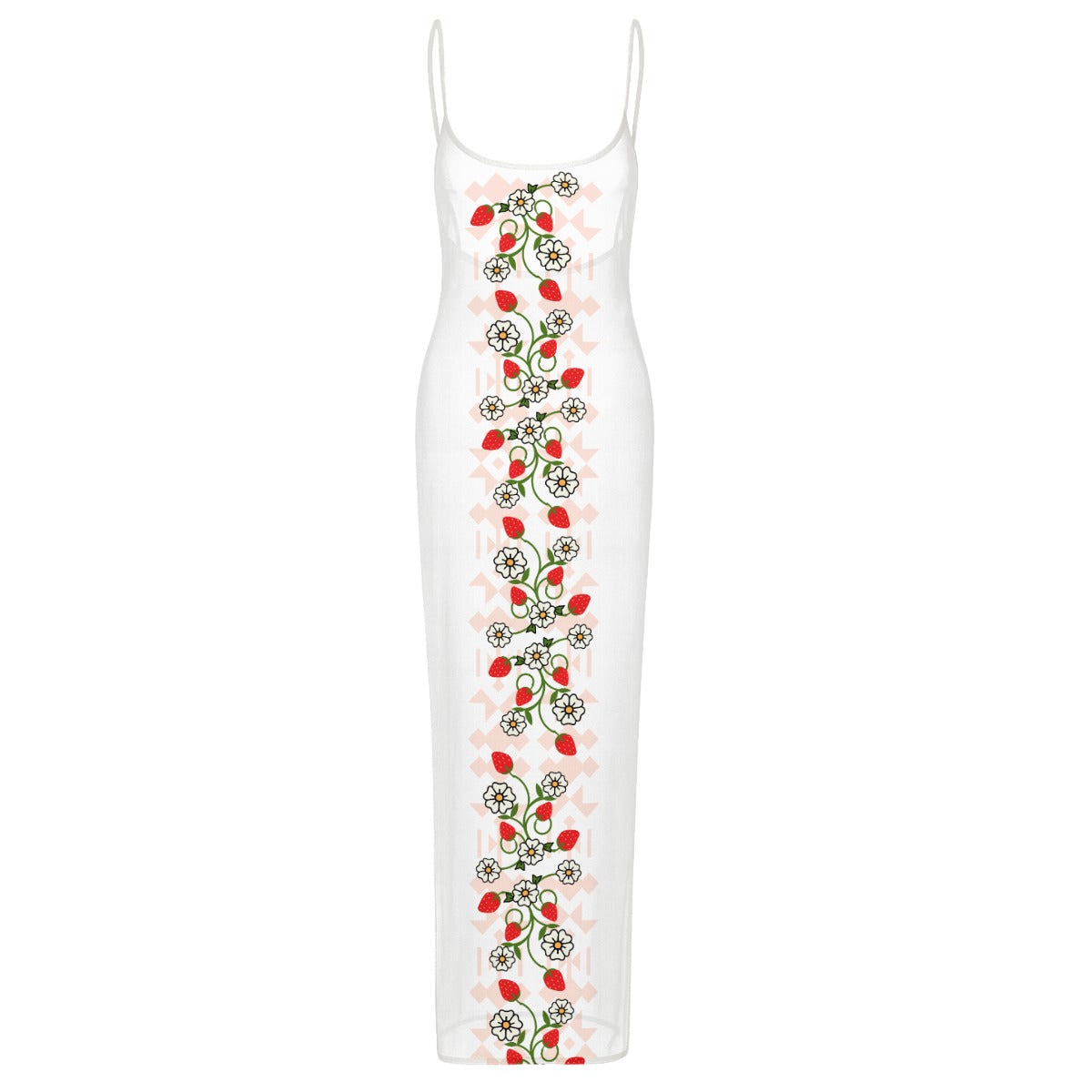 Strawberry Heart Berry Sheer Mesh Backless Dress
