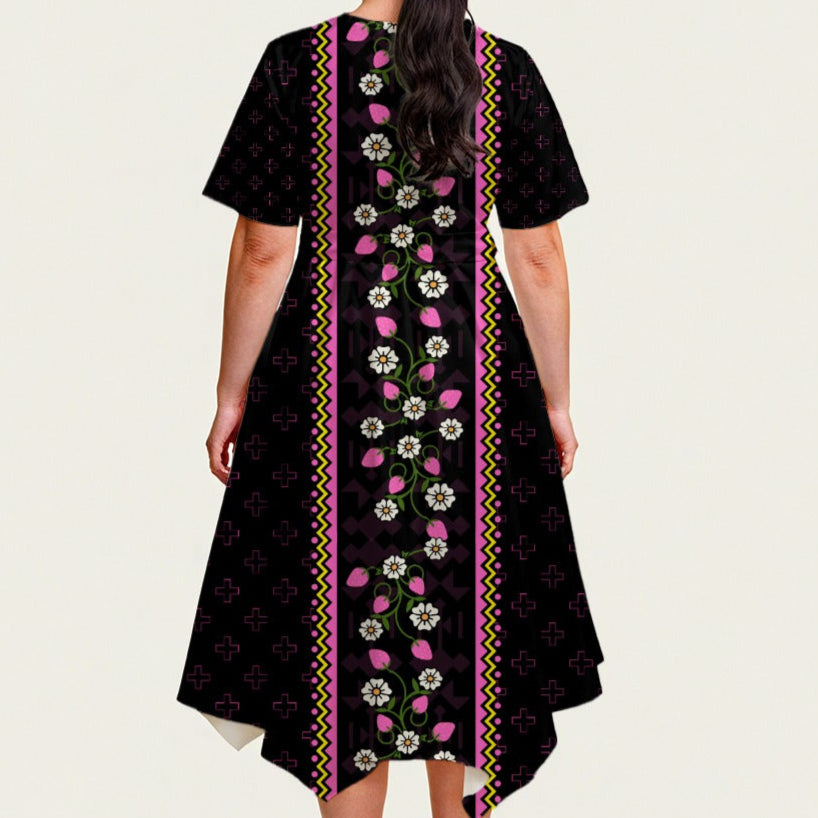 Strawberry Heart Berry Belted Midi Dress