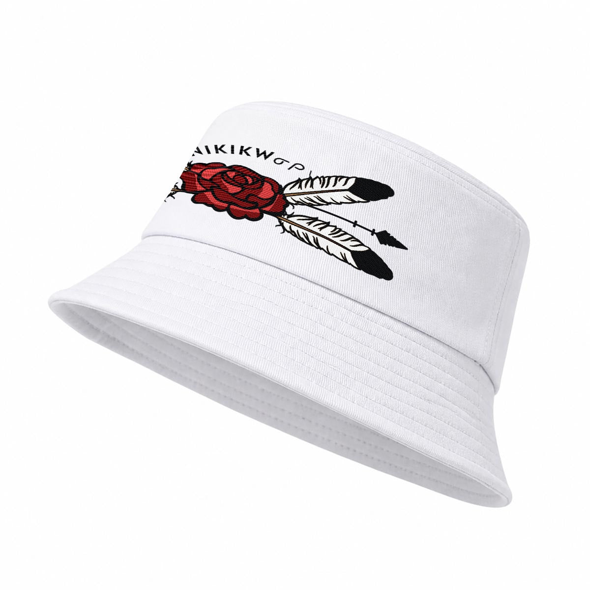 Feather Rose Embroidered Bucket Hat