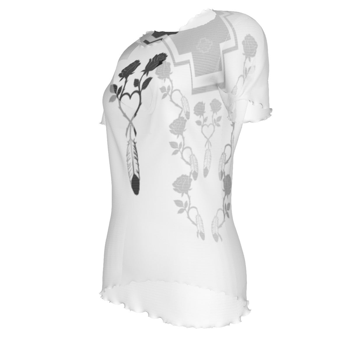 Rose Feather Mesh Top