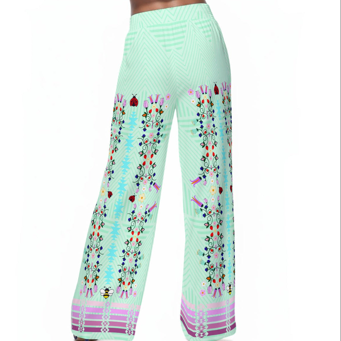 ᓇᓈᑐᐦᑳᐧᐸᑲᐧᓃᐤ it has many-coloured flowers Wide-Leg Pants Rayon