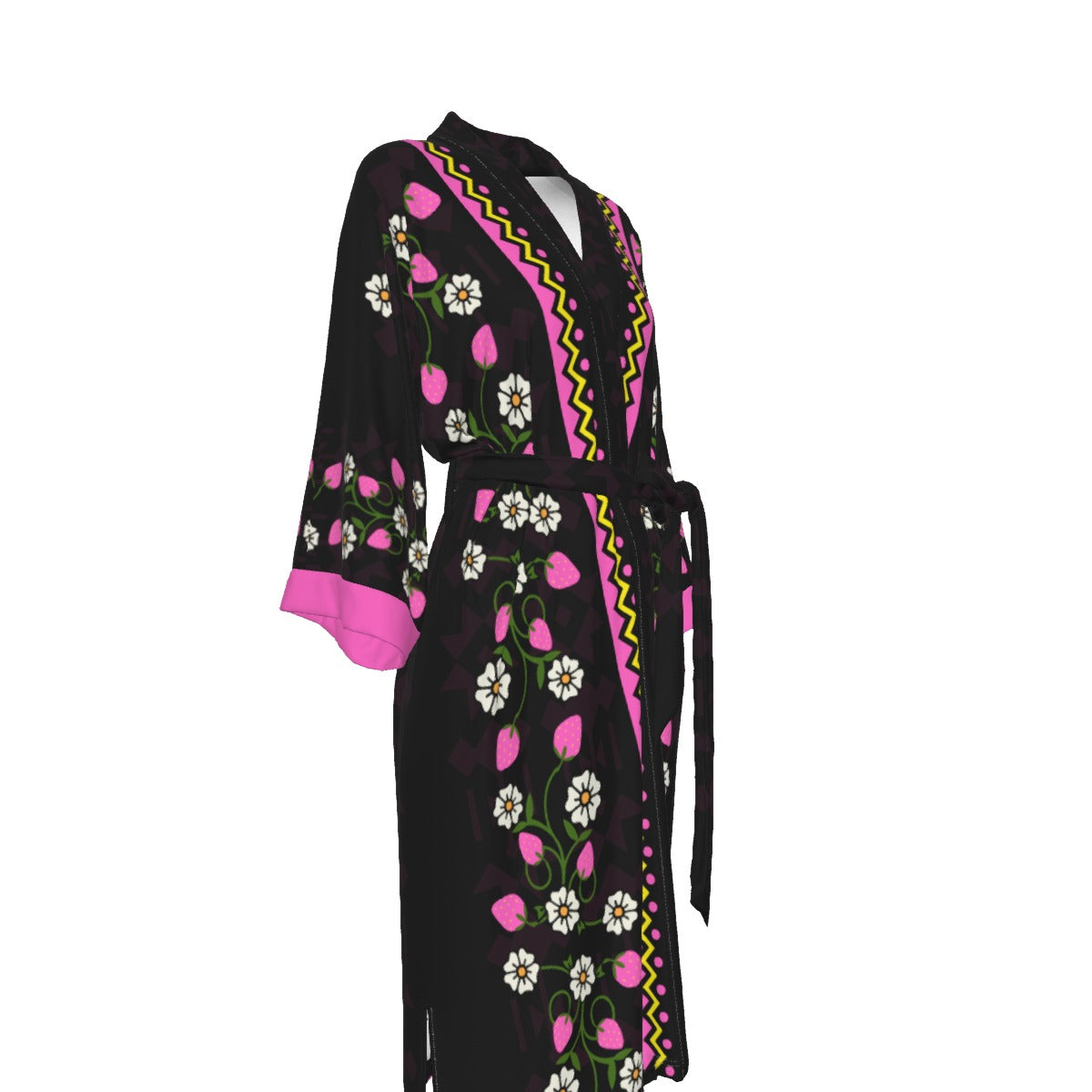 Heart Berry Strawberry Satin Kimono Robe