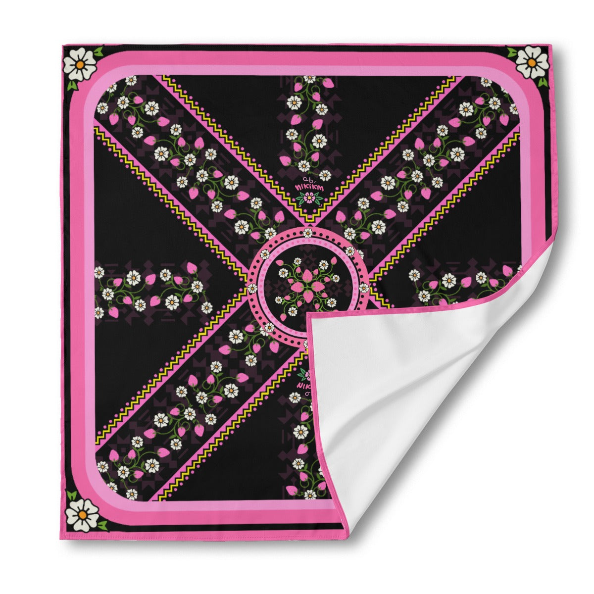 Strawberry Heart Berry Pink Kokum Silky Scarf