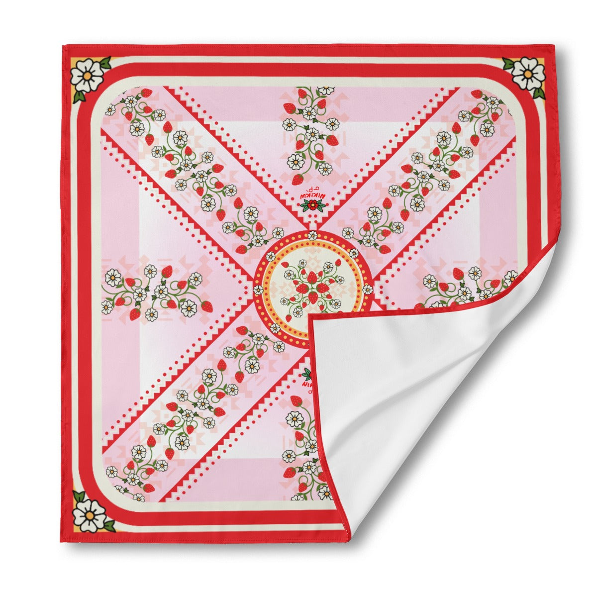Strawberry Heart Berry Pink Kokum Silky Scarf