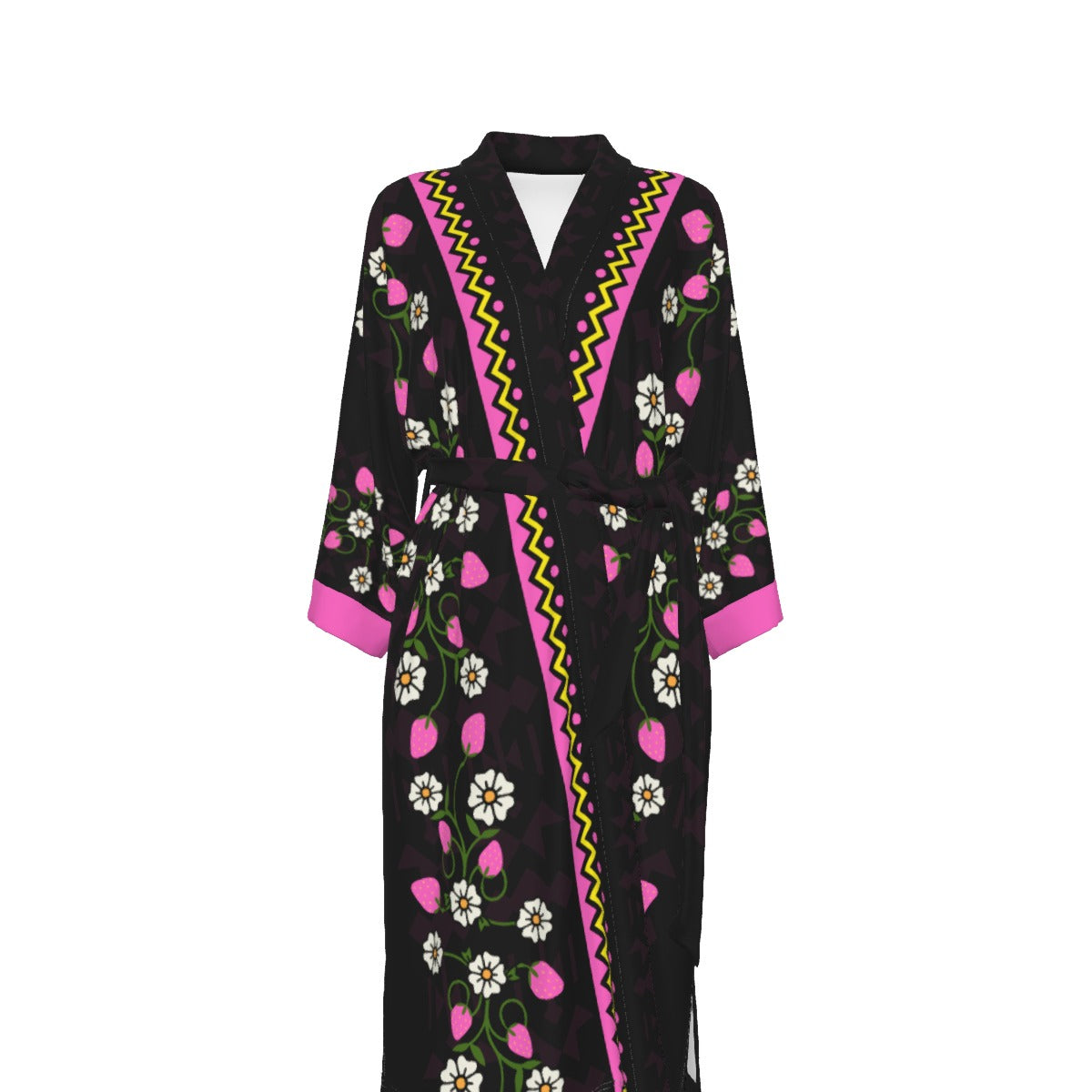 Heart Berry Strawberry Satin Kimono Robe