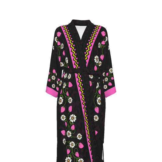Heart Berry Strawberry Satin Kimono Robe