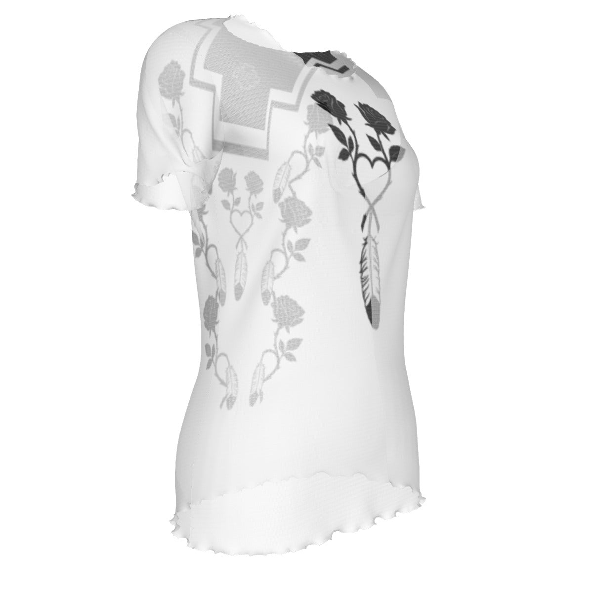 Rose Feather Mesh Top