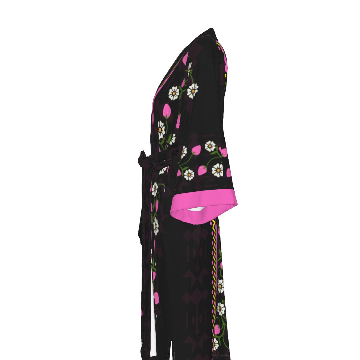 Heart Berry Strawberry Satin Kimono Robe