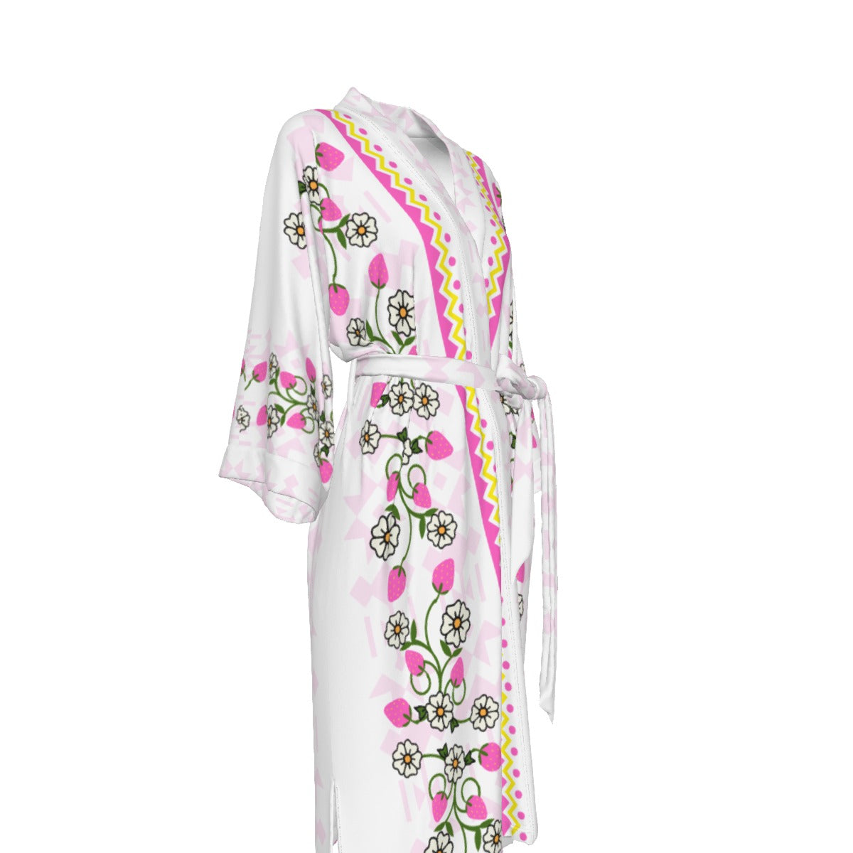 Heart Berry Strawberry Satin Kimono Robe