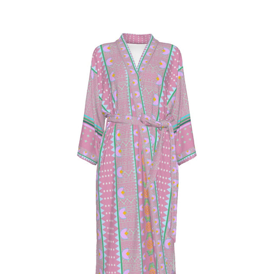 Floral Dotted Satin Kimono Robe