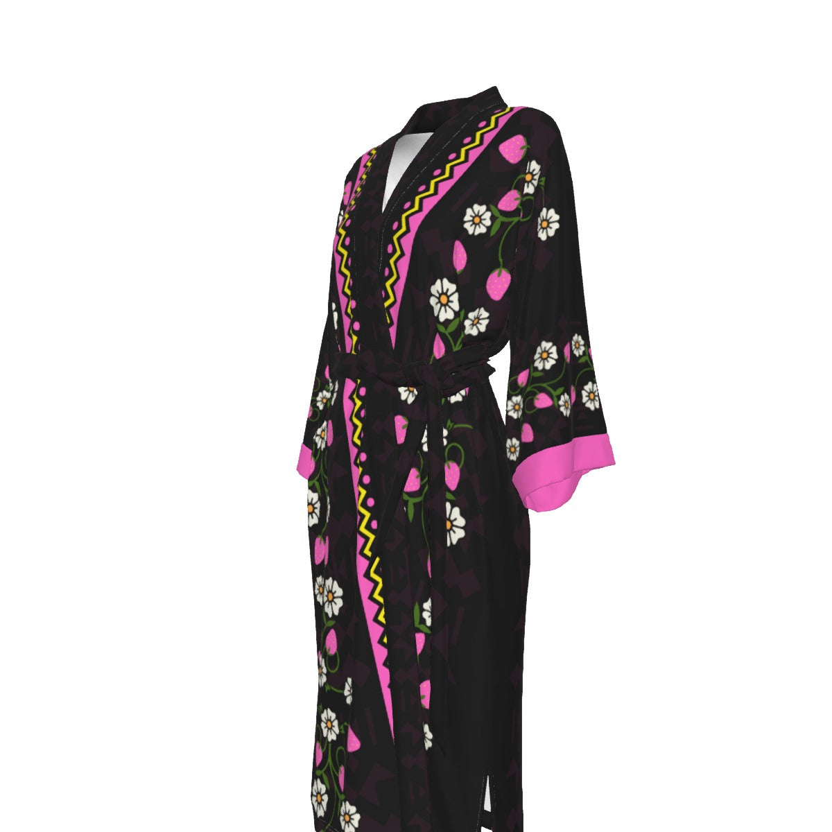 Heart Berry Strawberry Satin Kimono Robe