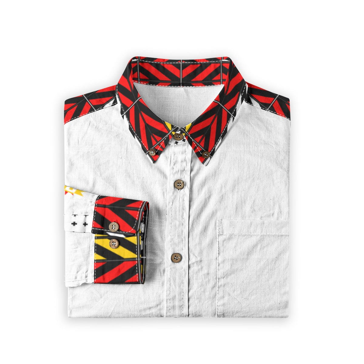 Ribbon Long Sleeve Button down Cotton Shirt