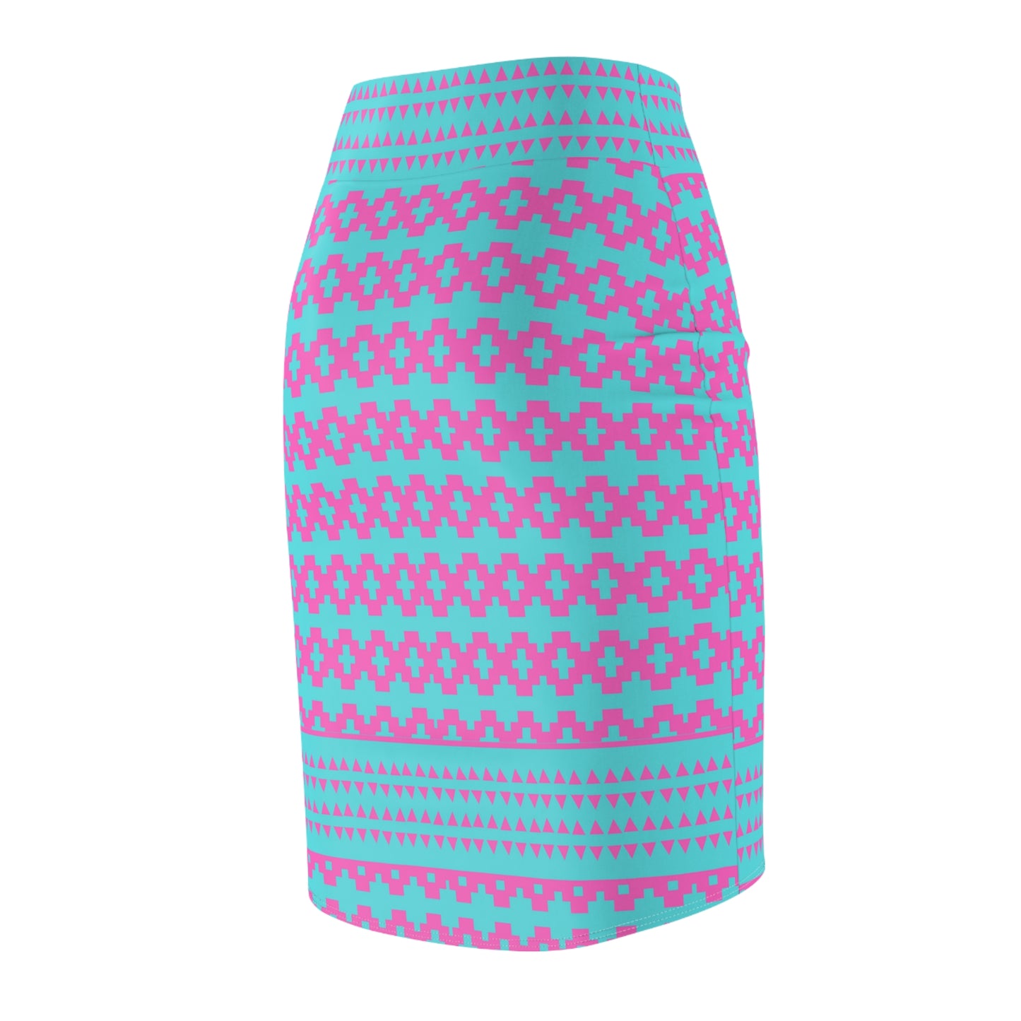 Native Print Pink and Blue Women's Pencil Skirt