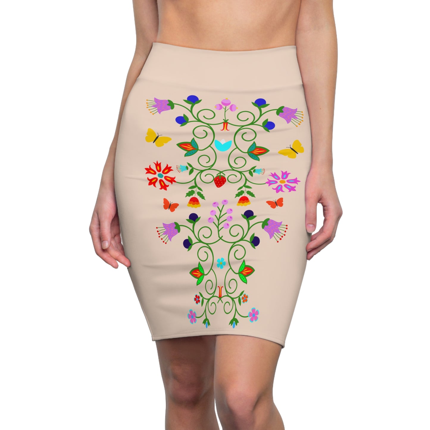 Native Floral Women's Pencil Skirt Almond