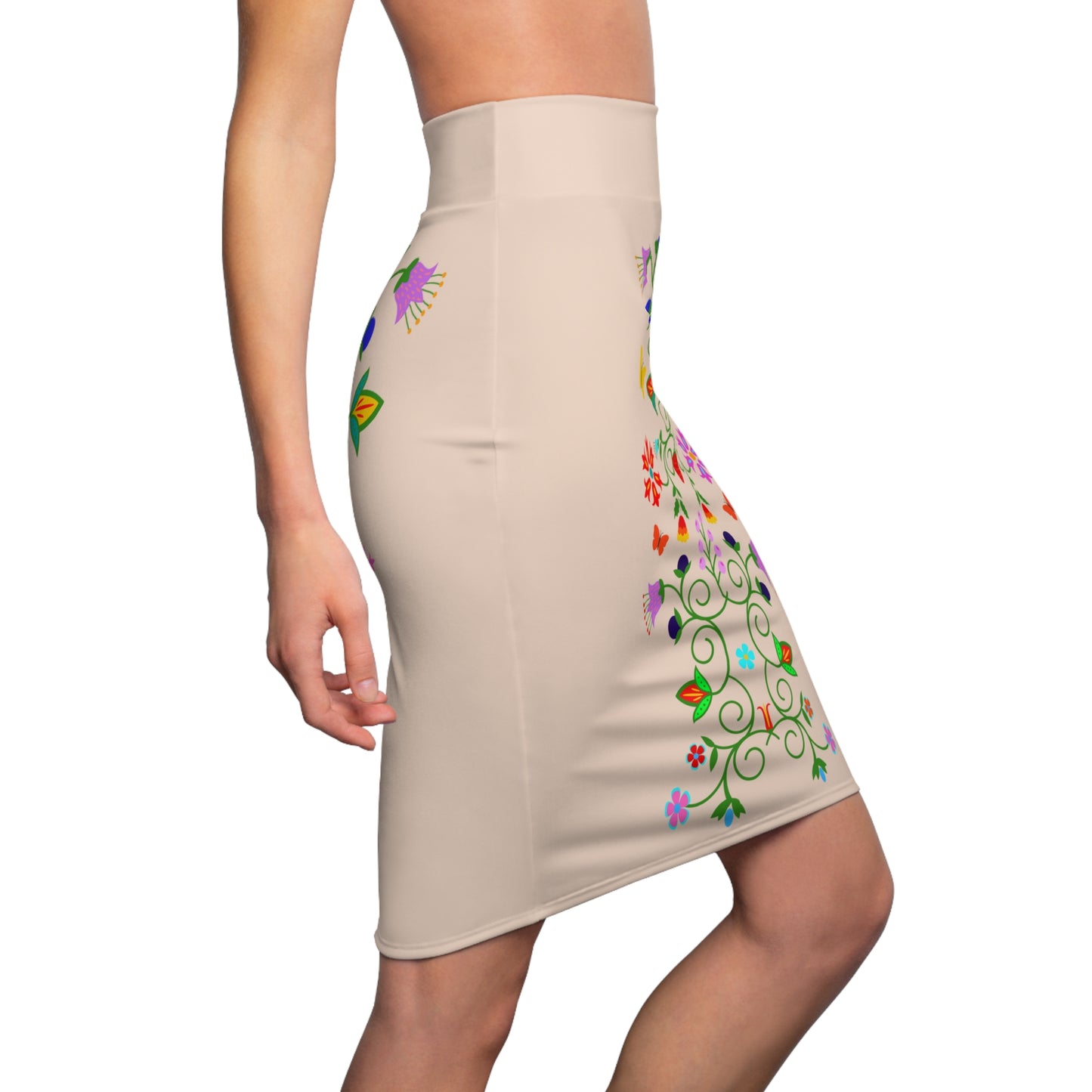 Native Floral Women's Pencil Skirt Almond