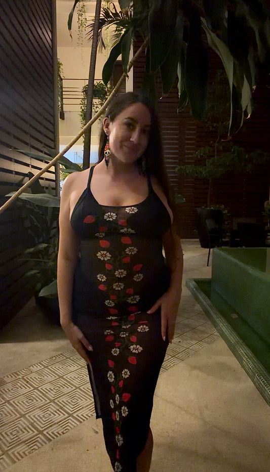 Strawberry Heart Berry Sheer Mesh Backless Dress