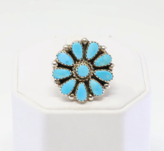 Zuni Sterling Silver Turquoise Ring By ASW Sz 9