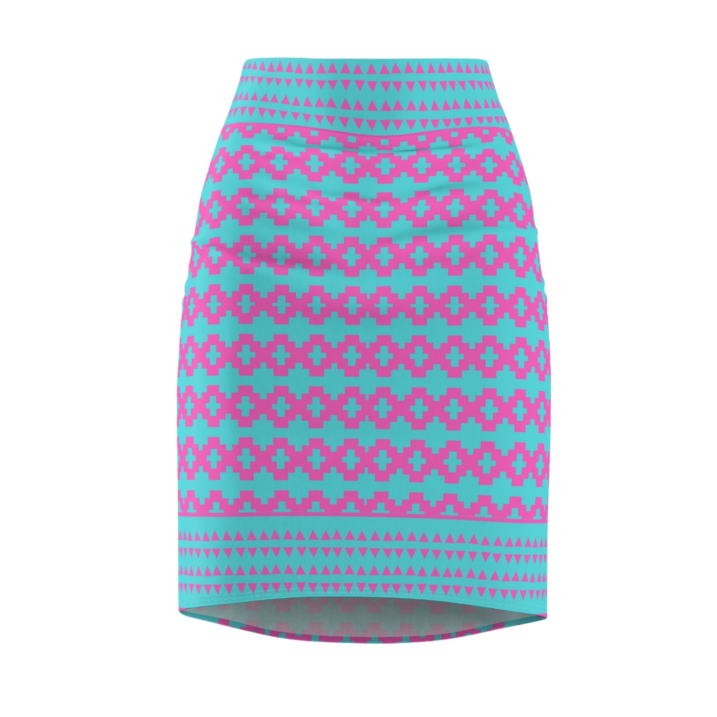 Native Print Pink and Blue Women's Pencil Skirt