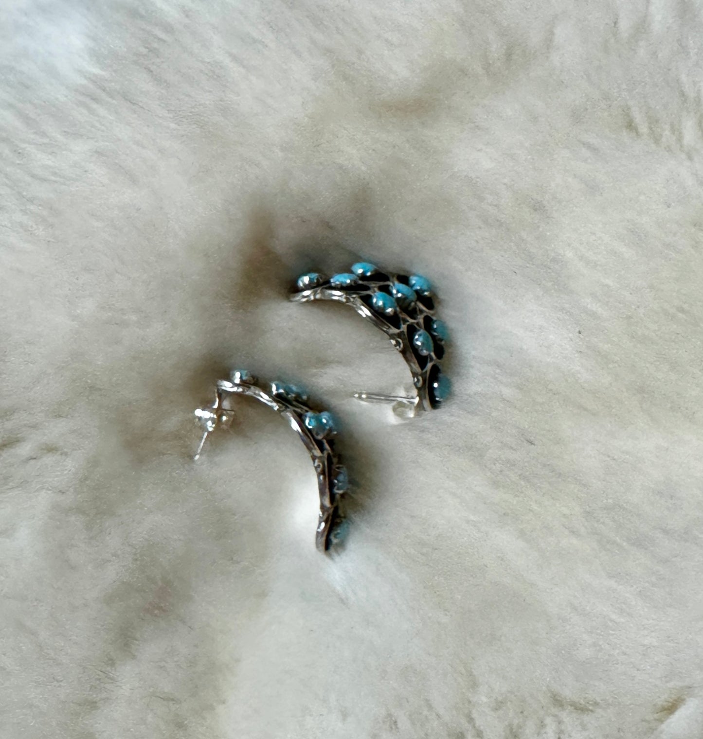 Zuni Sterling Silver Turquoise Hoop Earring's